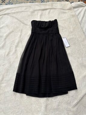 J. Crew Black Strapless Pleated Midi Dress
